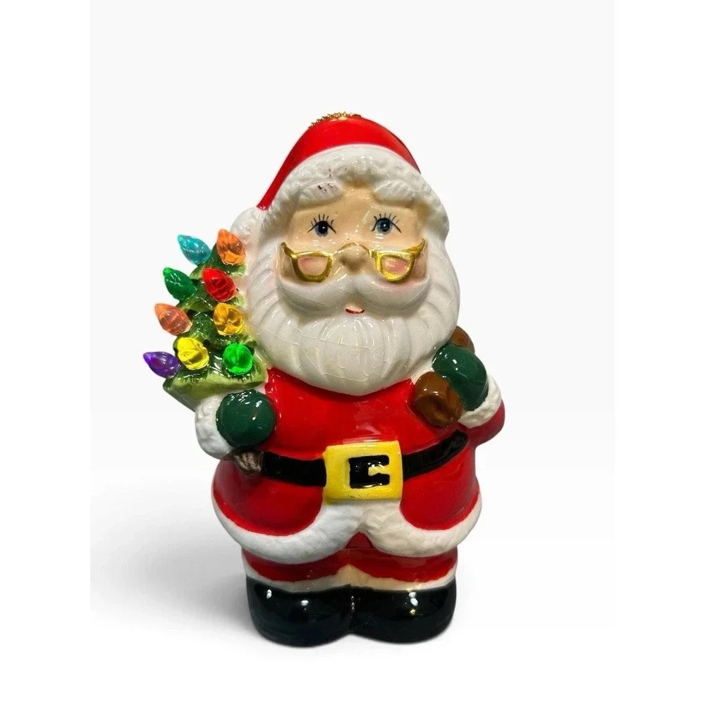 Mr. Christmas Ceramic Lighted Santa Claus Ornament Figurine Red 5.5
